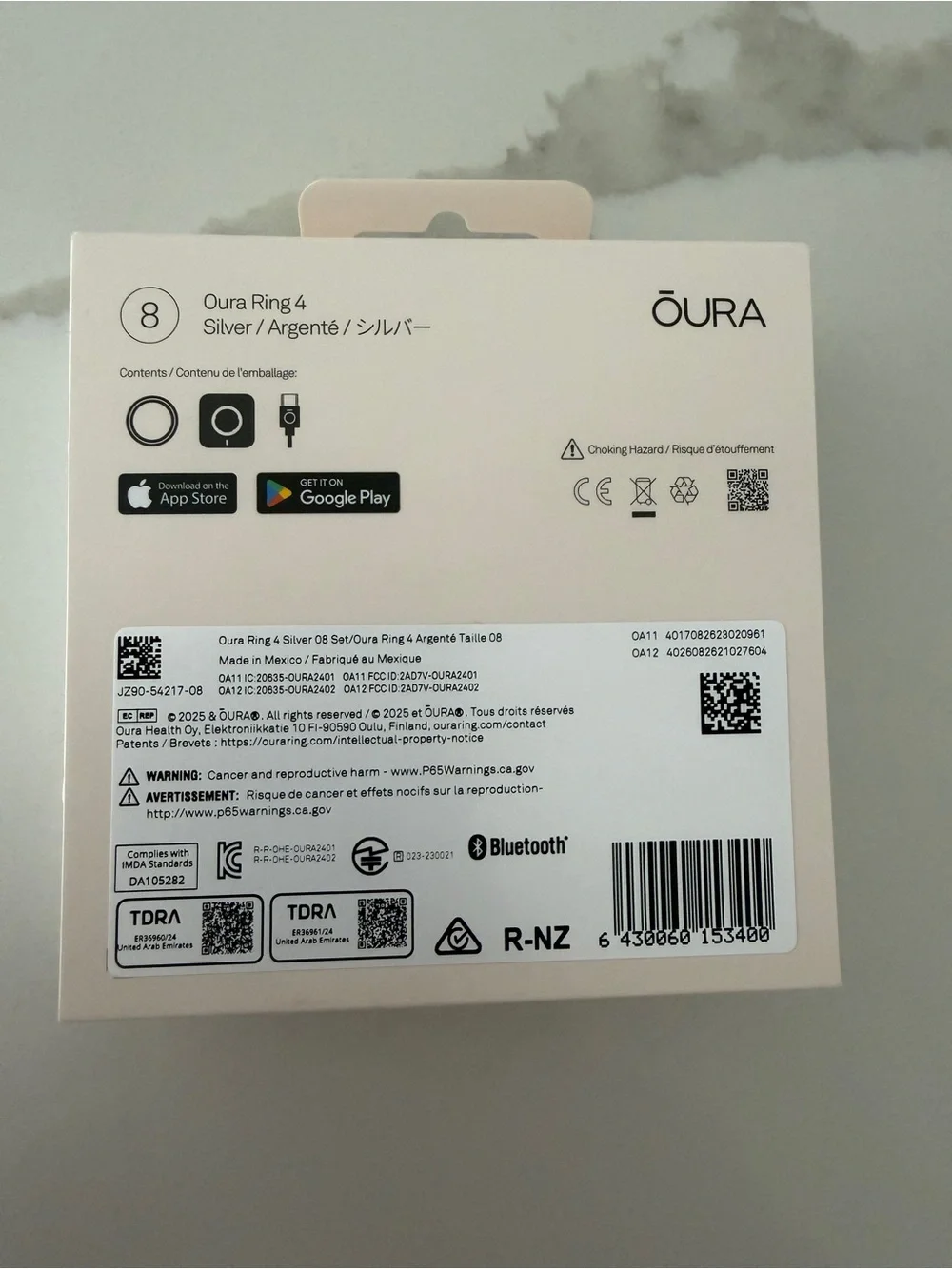 BRAND NEW Oura Ring 4 - Silver Smart Ring (Size 8)